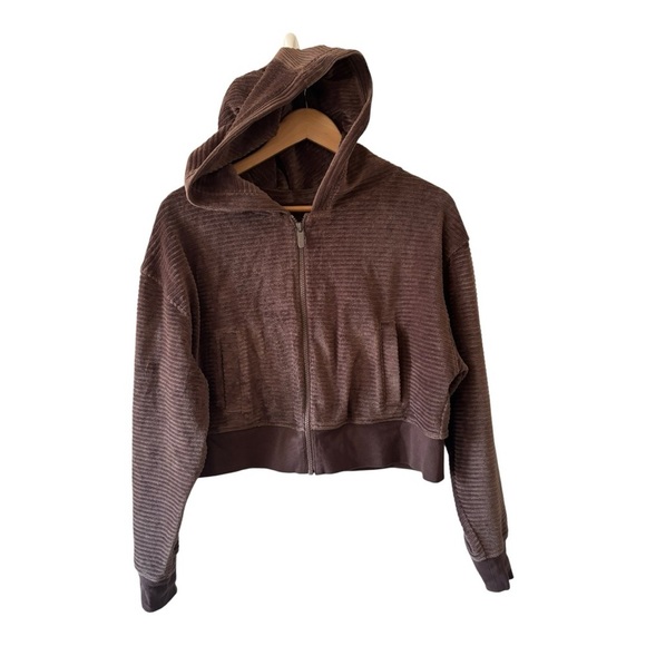 nuuds Full Zip Ribbed hoodie Chocolate Brown Size M - Picture 7 of 10